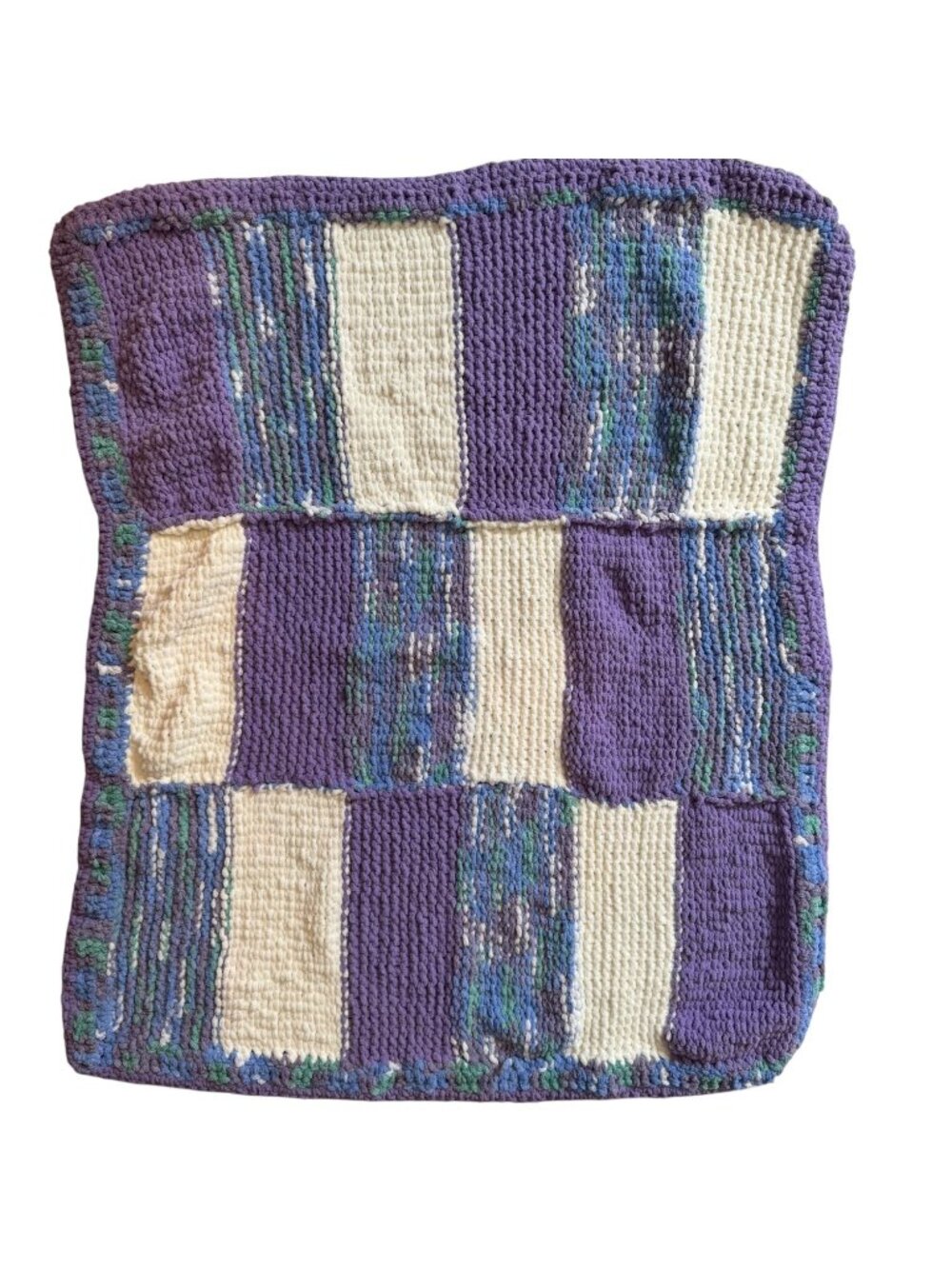 Handmade Chenille Lap Throw Purple White Blue Baby Blanket Patchwork So Soft